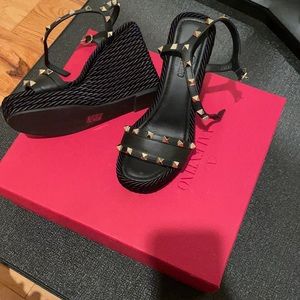 Valentino Black studded Rope Wedge